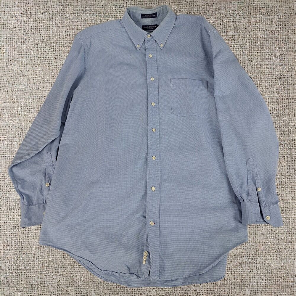 Daniel Cremieux Blue Plaid Dress Shirt Large Regular Fit 17.5in Neck Long